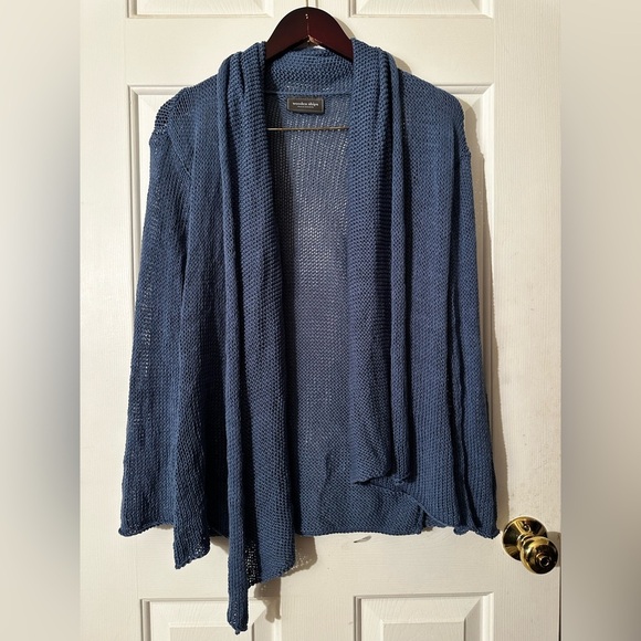 WOODEN SHIPS Anthropologie Loose Knit Wedgwood Blue Open Asymmetrical Cardi M/L - Picture 1 of 9